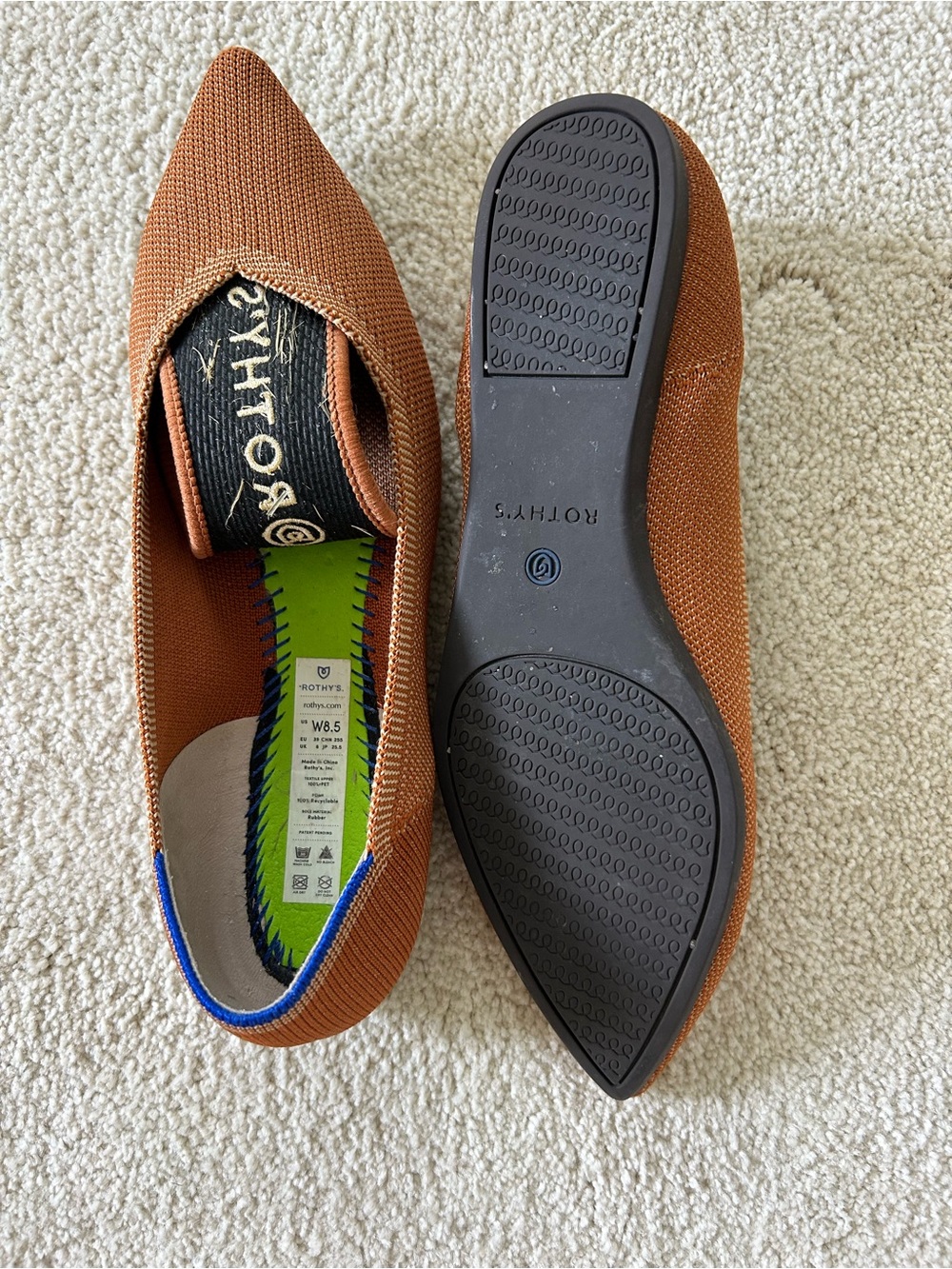 Rothy's Pointed Knit Flats in Rust with Blue Trim - Picture 3 of 3